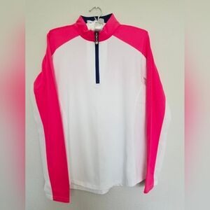 SanSoleil Women's Vented-Back Pullover Hot Pink/White Colorblock 1/4 Zip Sz M